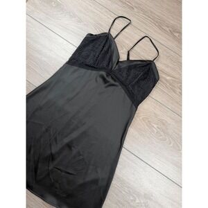 iCollection Womens Chemise Nightgown Lace Trim Satin Slip Black Small 7920